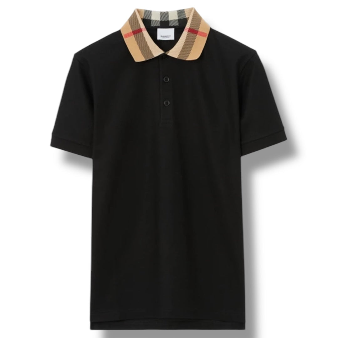 BURBERRY CHECK COLLAR POLO SHIRT BLACK