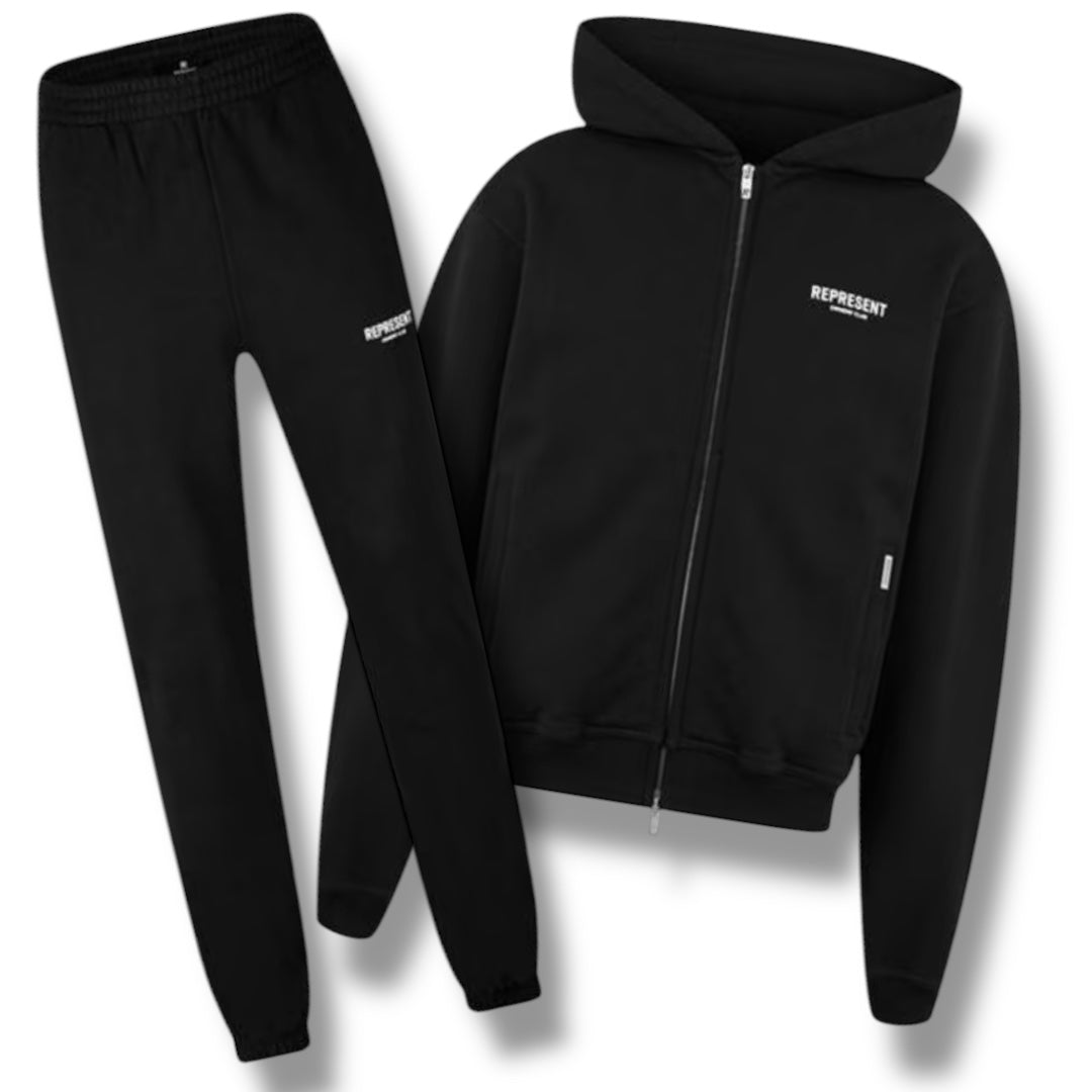 REPRESENT OWNERS CLUB ZIP UP HOODED TRACKSUIT BLACK