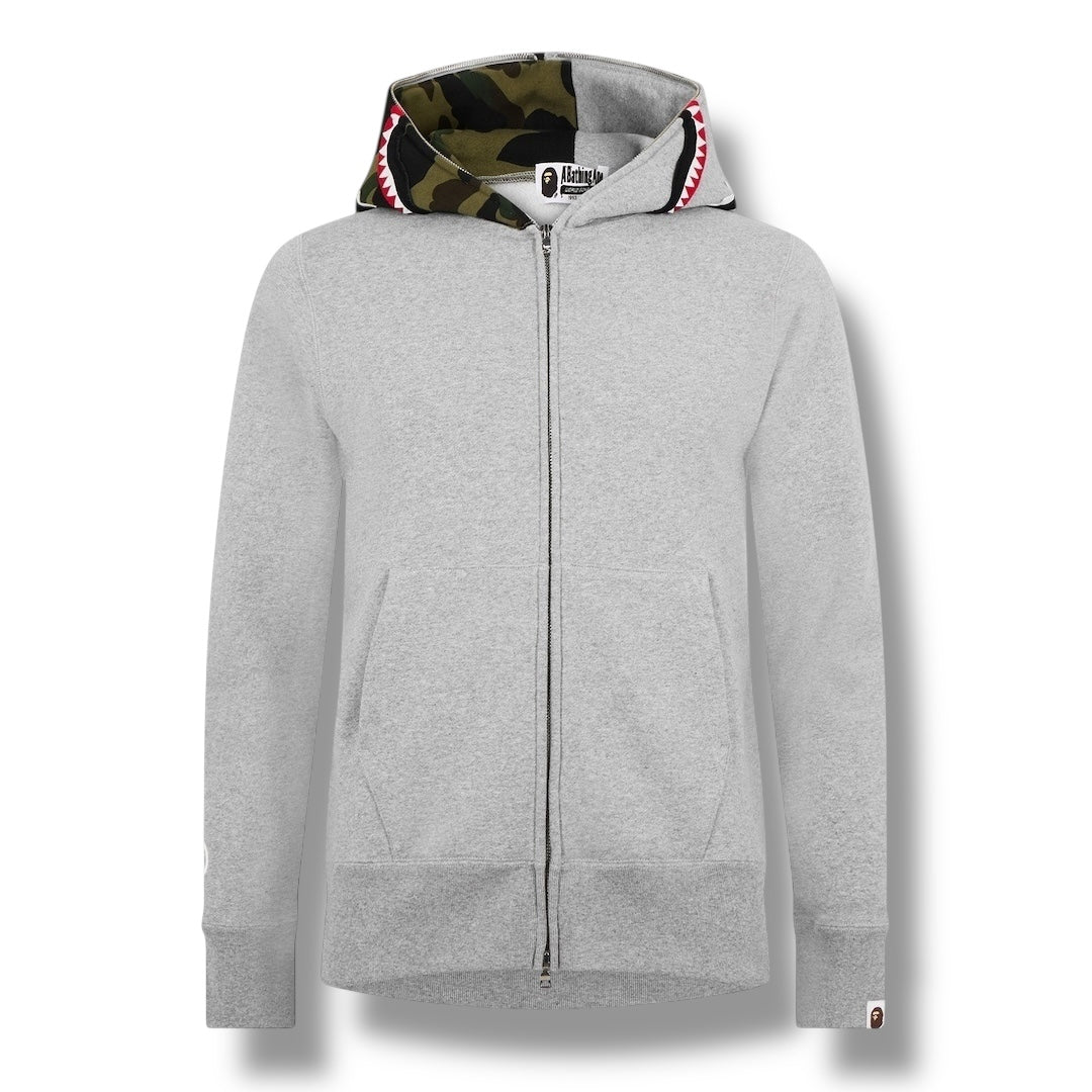 A BATHING APE BAPE SHARK HOOD ZIP UP HOODIE GREY
