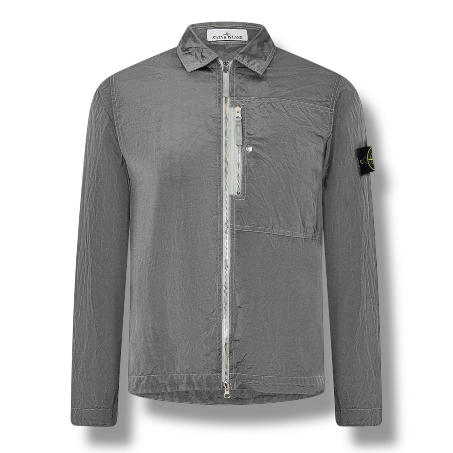 STONE ISLAND NYLON METAL ZIP UP OVERSHIRT GREY