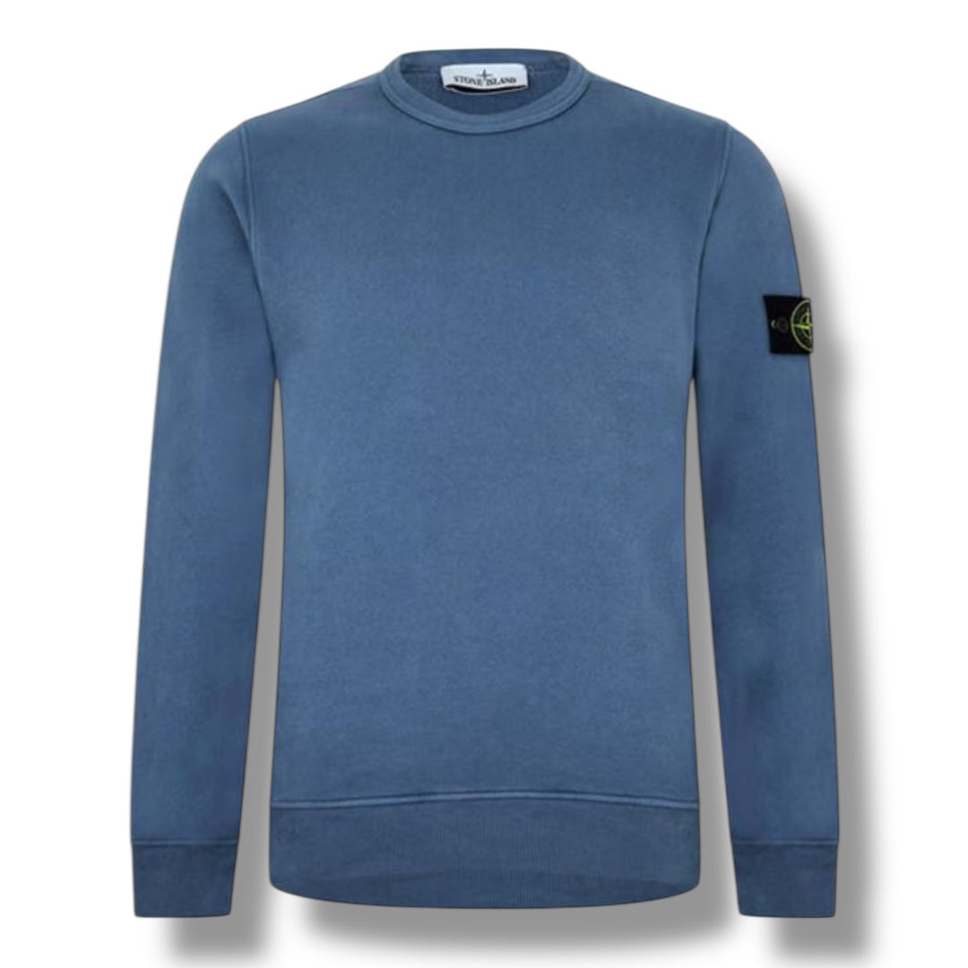 STONE ISLAND ARM BADGE CREWNECK SWEATSHIRT CARTA BLUE