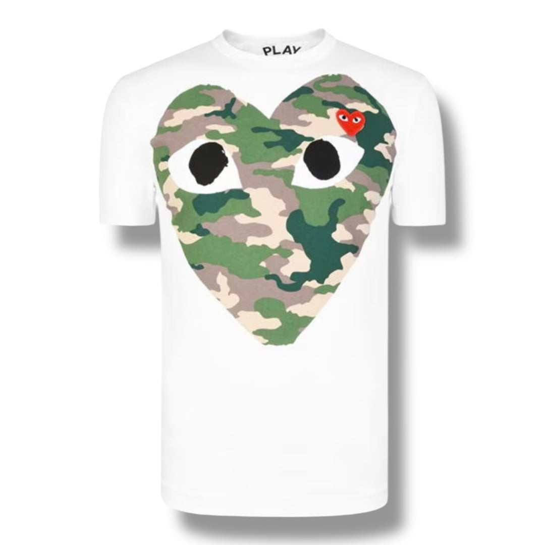 COMME DES GARÇONS PLAY BIG PEEPING HEART T-SHIRT WHITE / CAMO