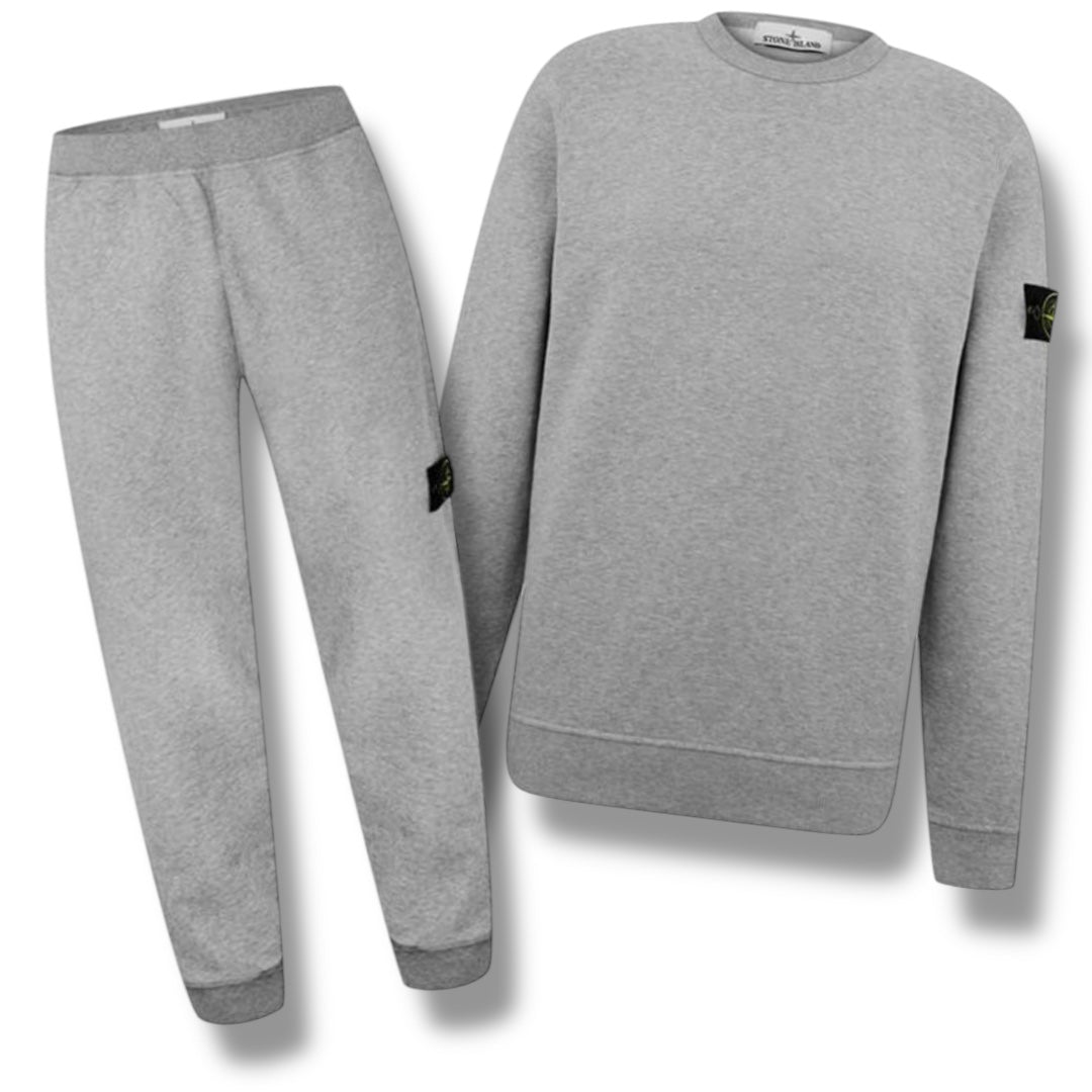 STONE ISLAND BADGE LOGO CREW NECK TRACKSUIT LIGHT GREY