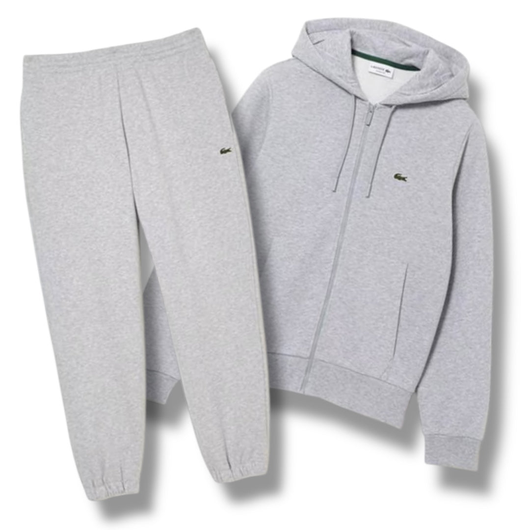 LACOSTE FULL ZIP HOODED TRACKSUIT LIGHT GREY