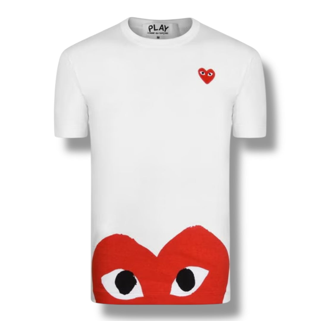 COMME DES GARÇONS PLAY BIG PEEPING HEART BOTTOM T-SHIRT WHITE / RED