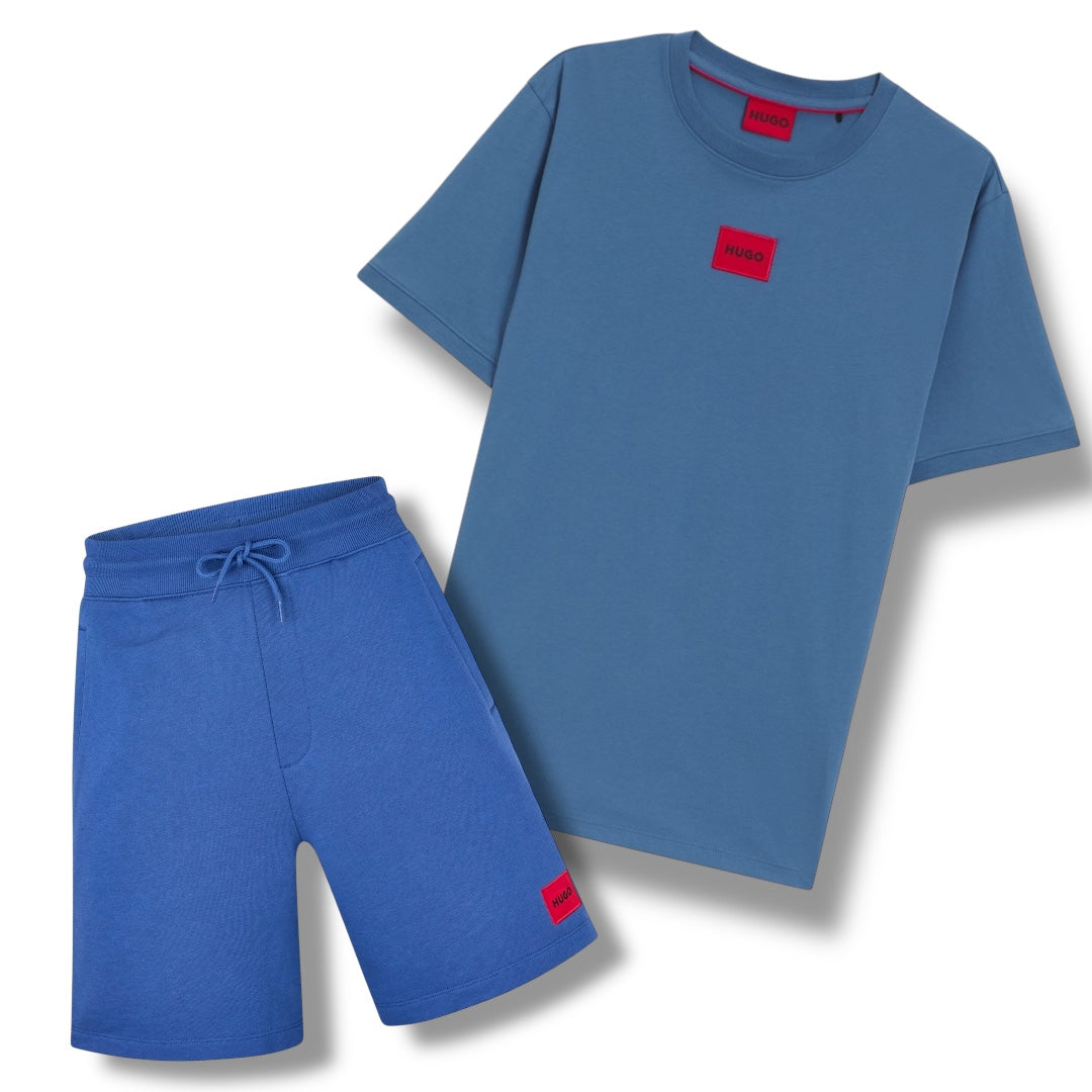 HUGO BOSS HUGO RED PATCH T-SHIRT & JERSEY SHORTS SET BLUE