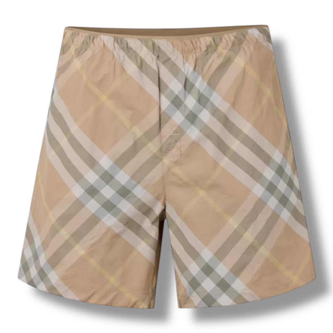 BURBERRY YELLOW CHECK SWIM SHORTS LIGHT BEIGE