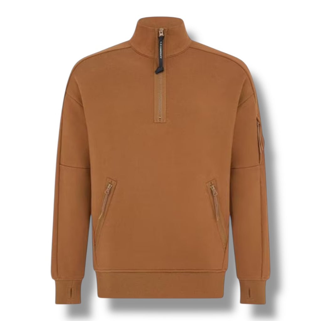 CP COMPANY LENS ARM 1/4 ZIP SWEATSHIRT TOFFEE BROWN