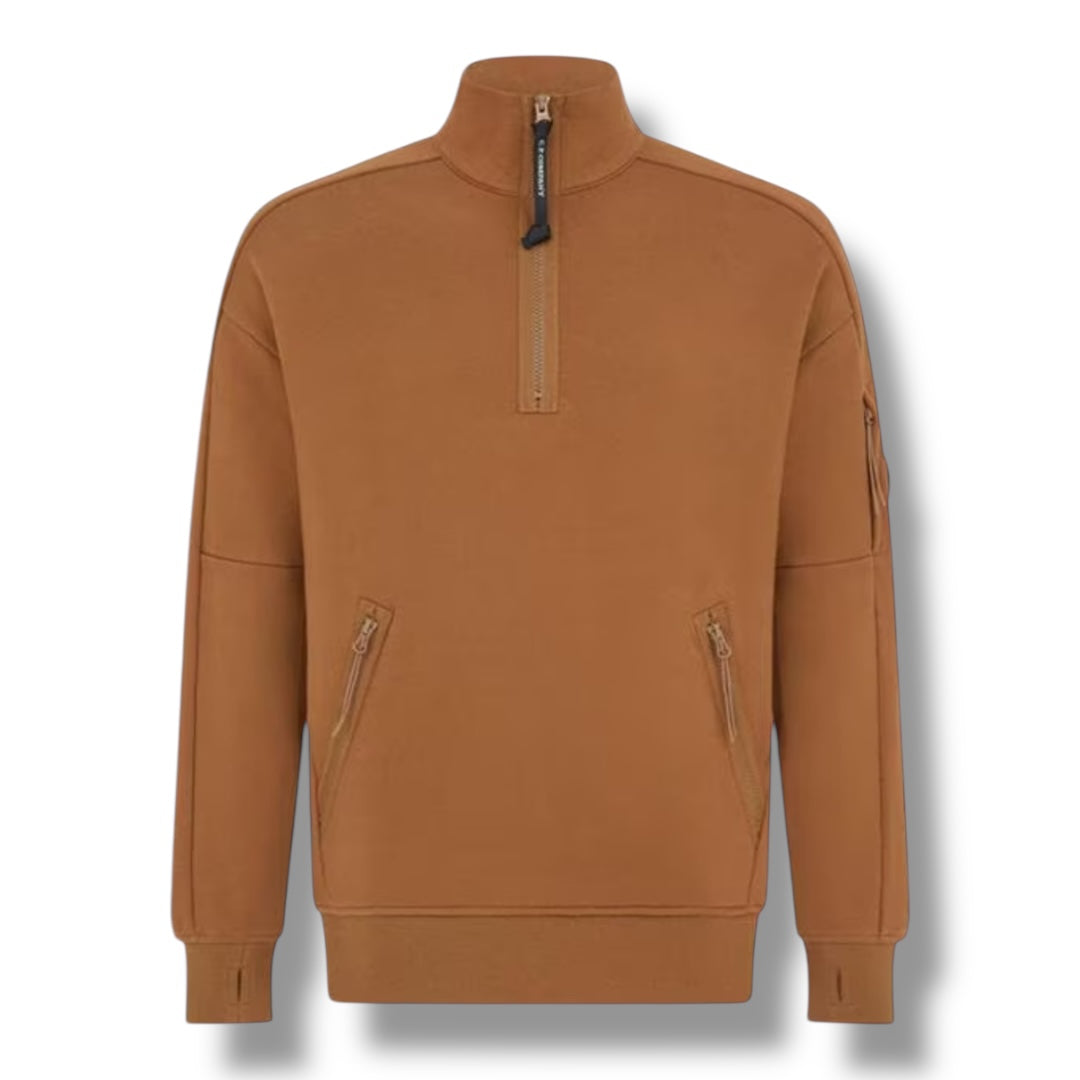 CP COMPANY LENS ARM 1/4 ZIP SWEATSHIRT TOFFEE BROWN
