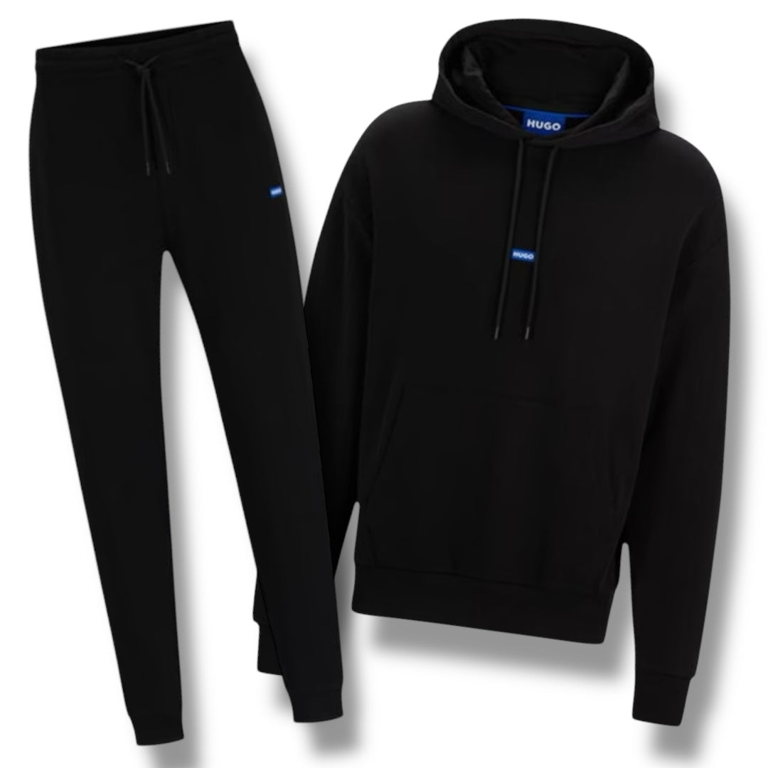 HUGO BLUE LOGO OTTH HOODIE FULL TRACKSUIT BLACK