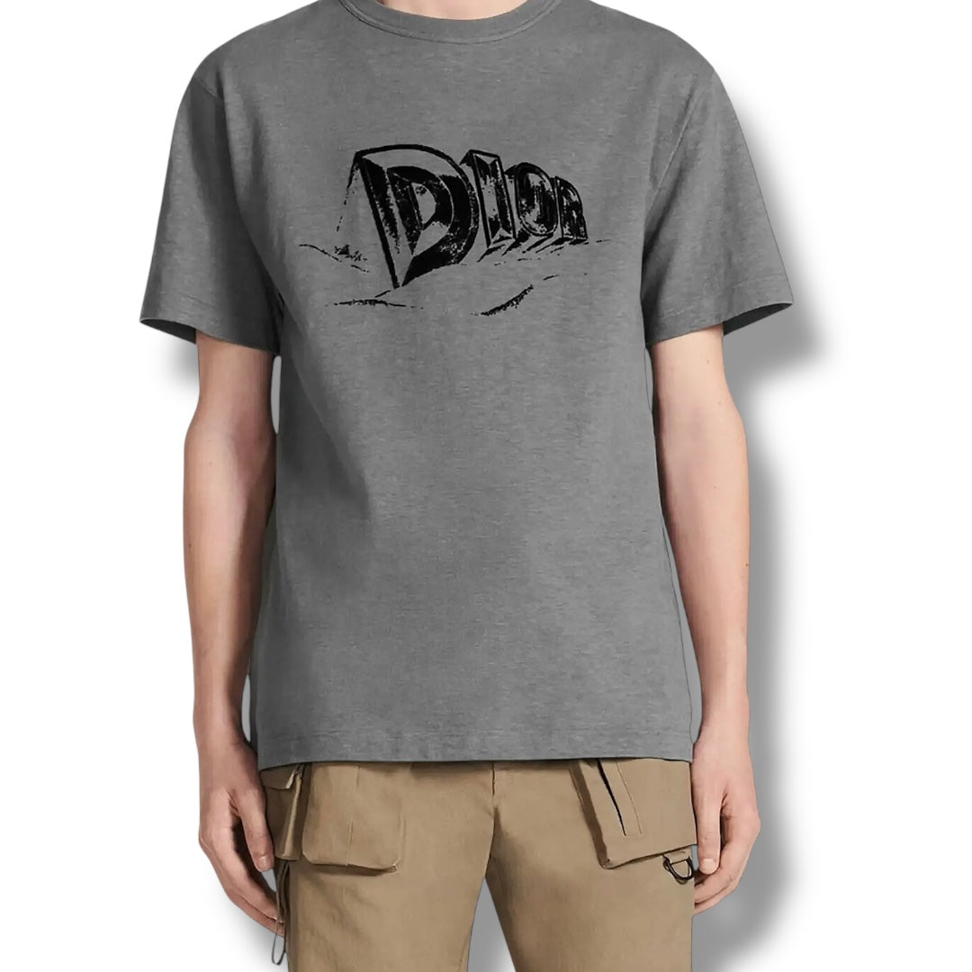 DIOR FELT LOGO T-SHIRT GREY