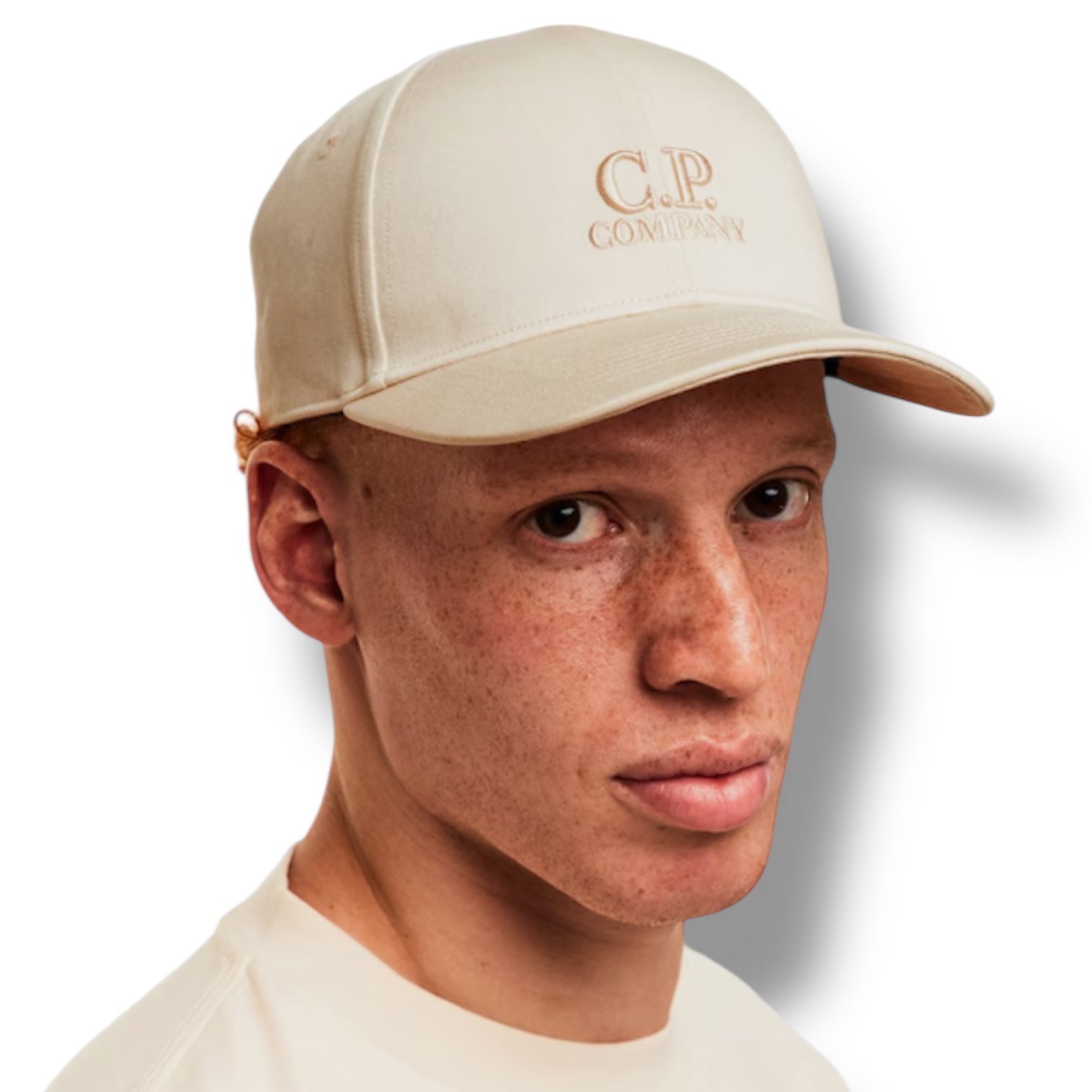 CP COMPANY EMBROIDERED LOGO BASEBALL CAP BEIGE