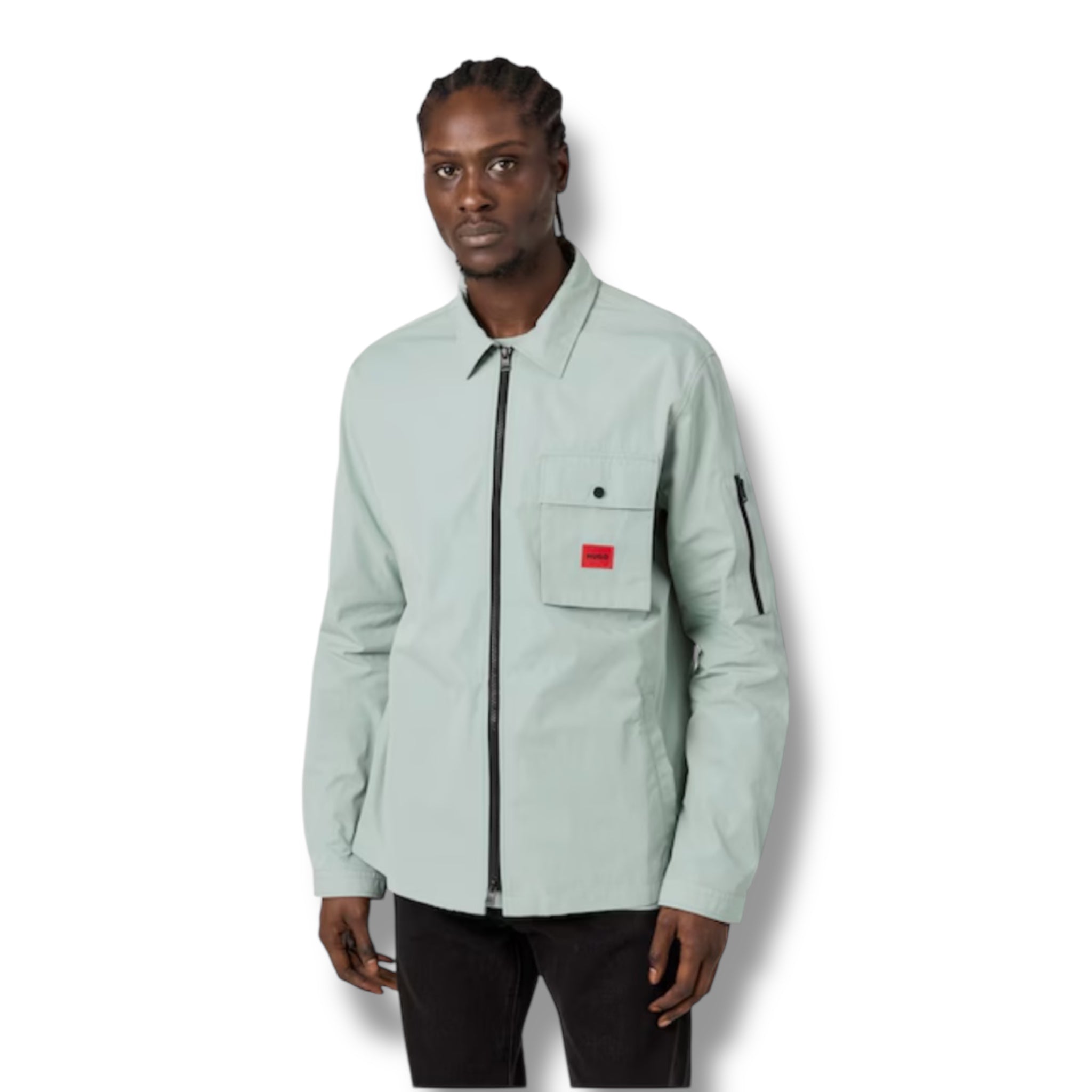HUGO RED PATCH OVERSHIRT LIGHT GREEN