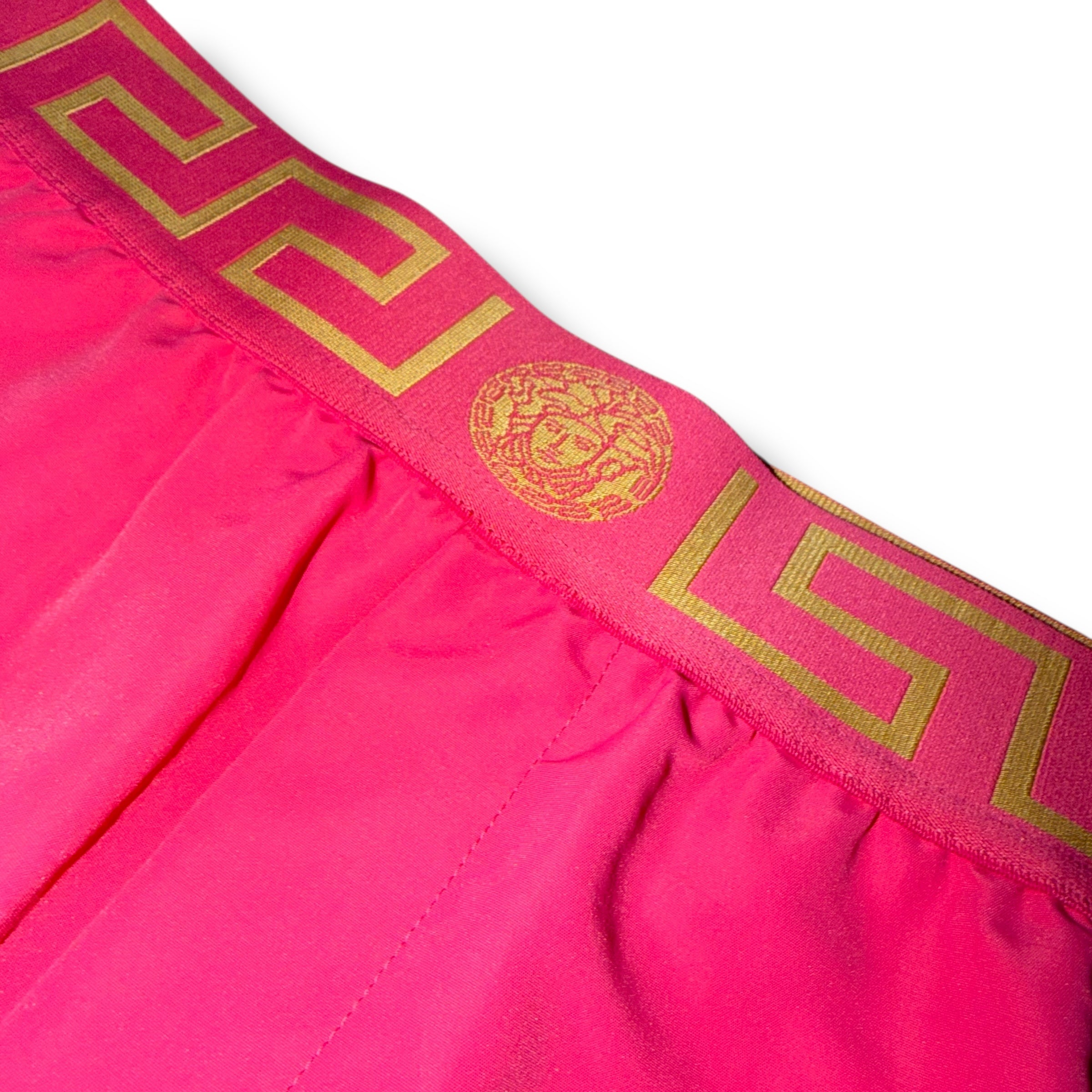 VERSACE GRECA WAISTBAND MEDUSA SWIM BOARD SHORTS PINK