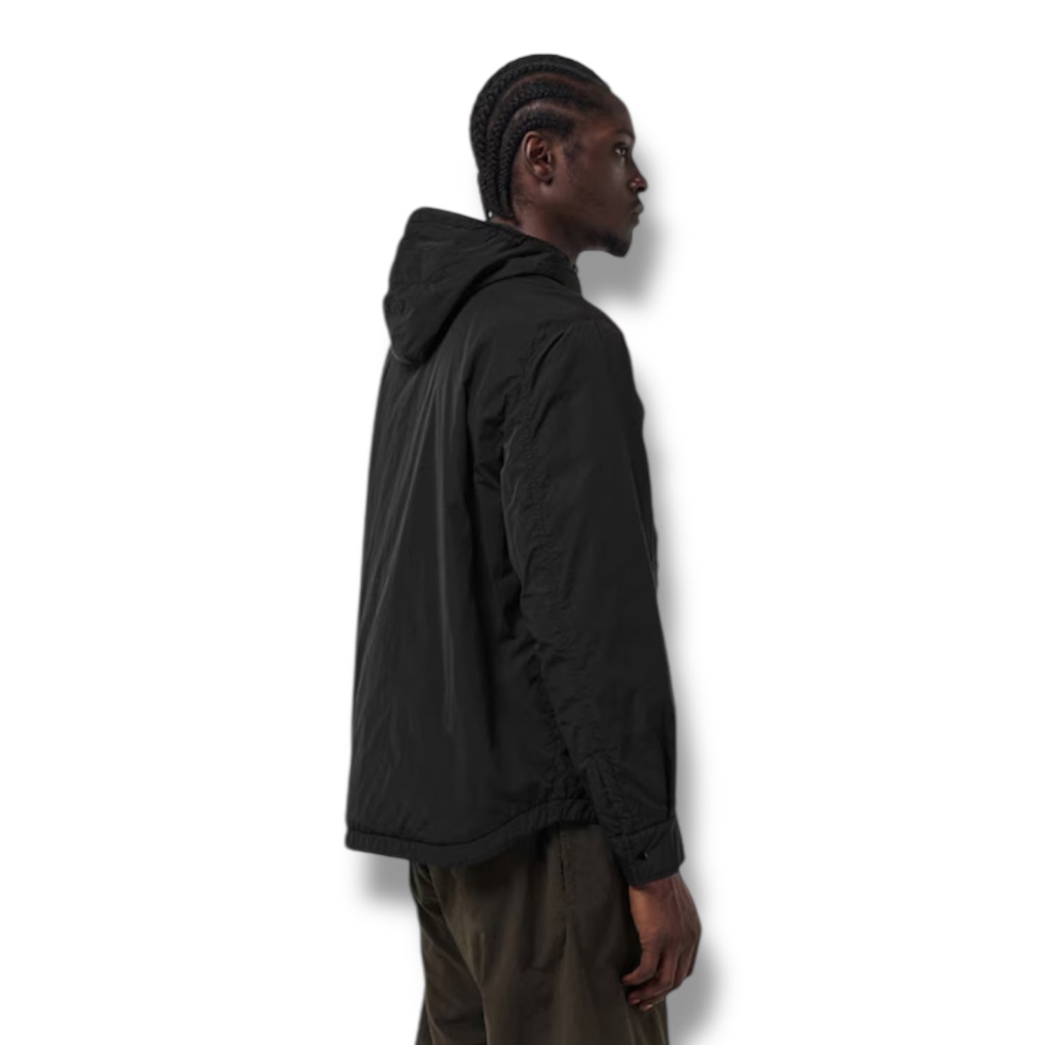 CP COMPANY PADDED HOODED LENS JACKET BLACK