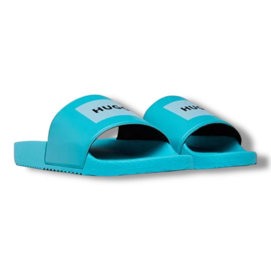 HUGO RED PATCH POOL SLIDERS BRIGHT BLUE