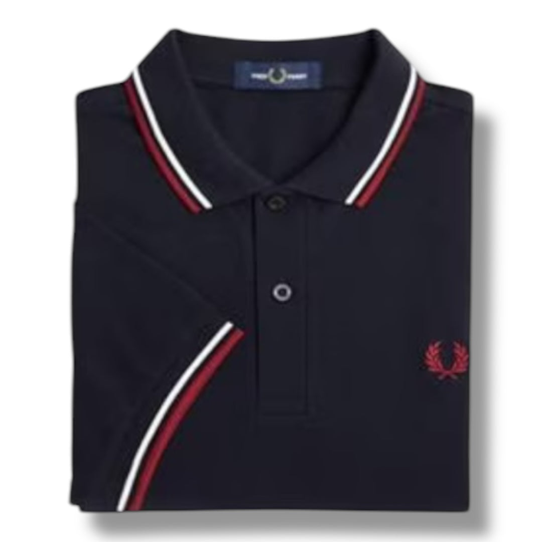 FRED PERRY TWIN TIPPED POLO SHIRT NAVY / RED