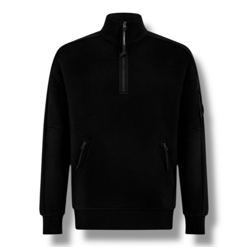 CP COMPANY LENS ARM 1/4 ZIP SWEATSHIRT BLACK