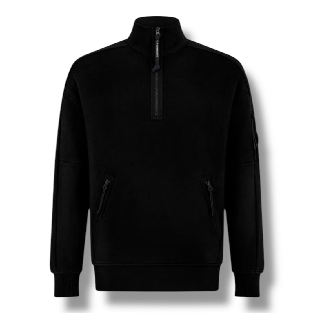 CP COMPANY LENS ARM 1/4 ZIP SWEATSHIRT BLACK