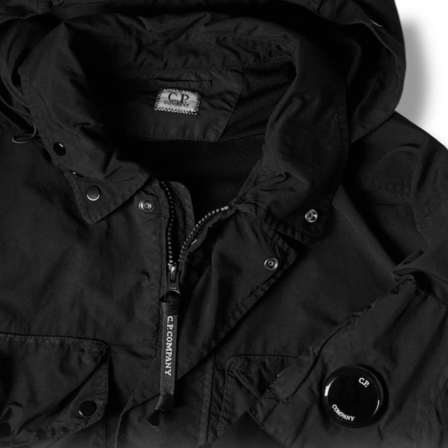CP COMPANY HOODED GOOGLE OVERSHIRT BLACK