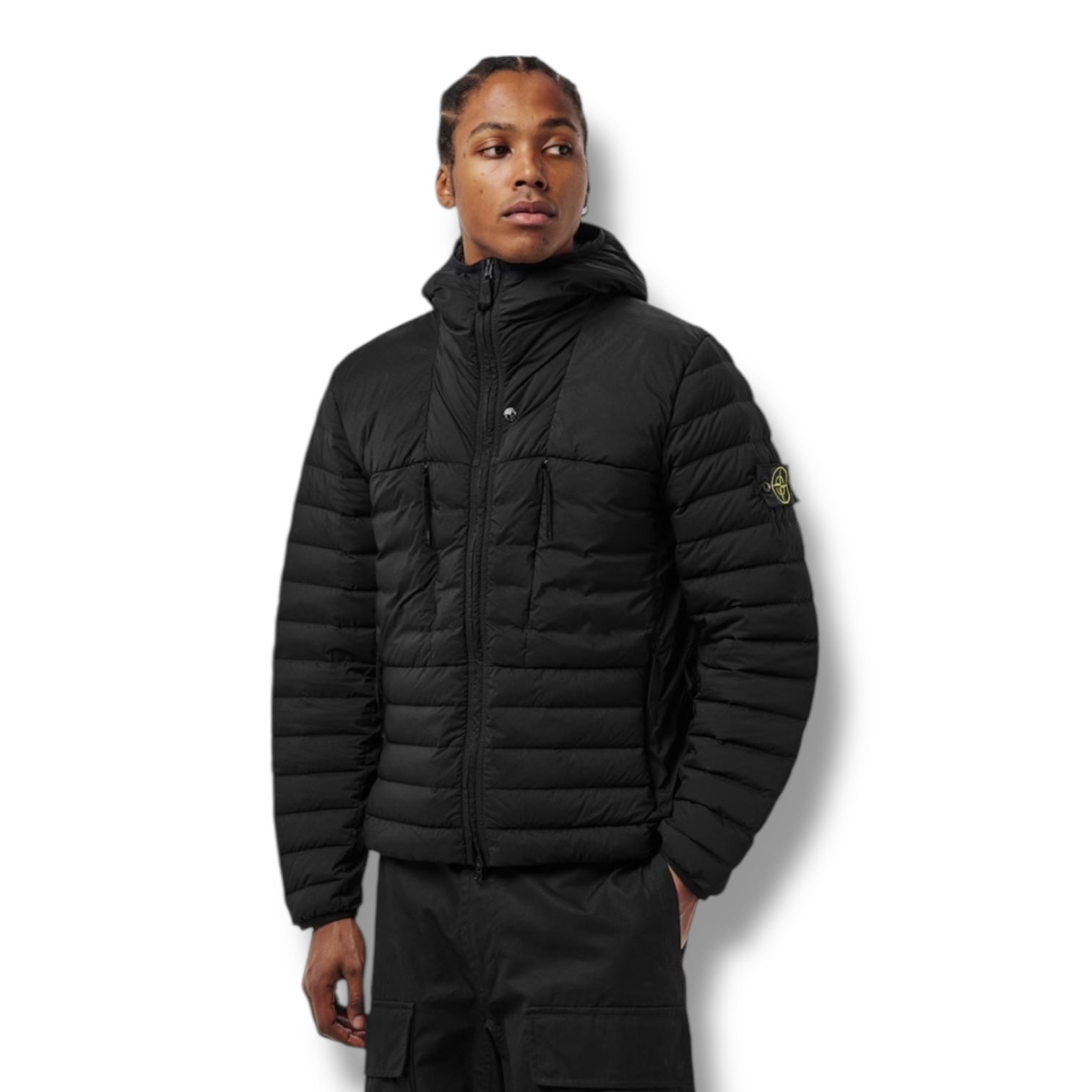 STONE ISLAND HOODED PUFFER JACKET BLACK