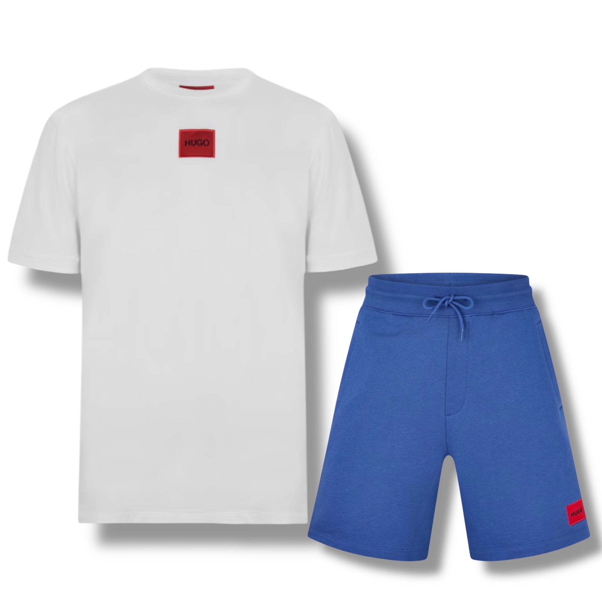 HUGO BOSS HUGO RED PATCH T-SHIRT & JERSEY SHORTS SET WHITE & ROYAL BLUE