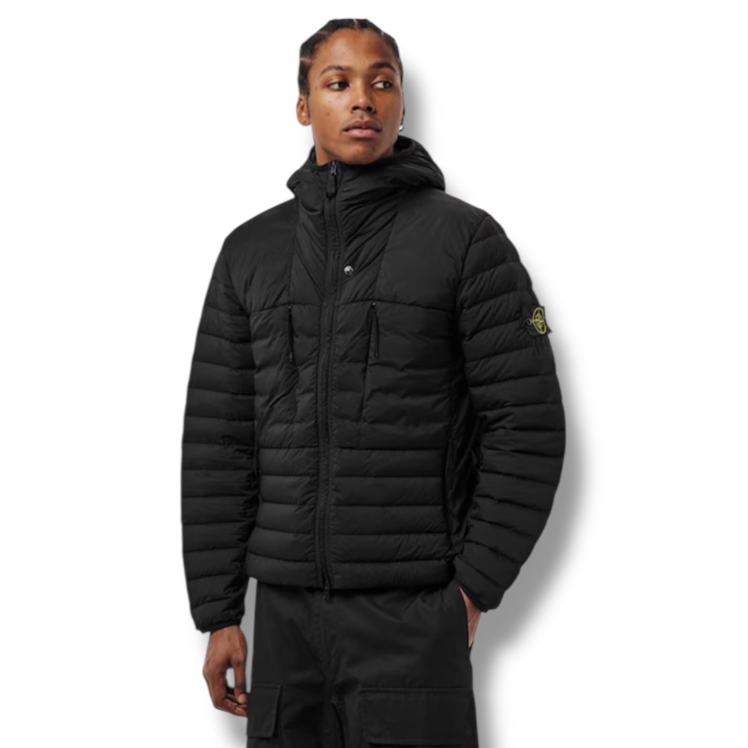 STONE ISLAND DOWN HOODED PUFFER JACKET BLACK