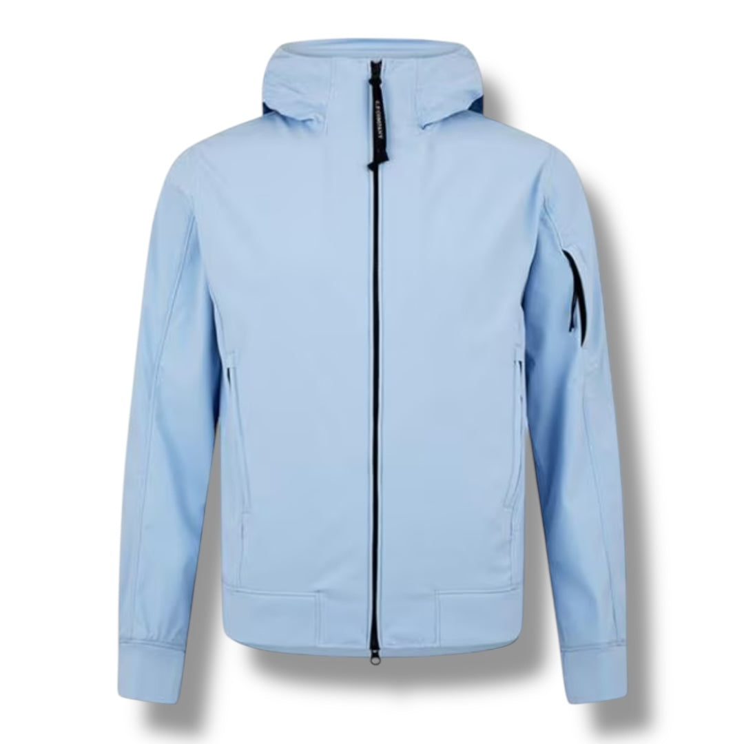 CP COMPANY SOFT SHELL-R HOODED LENS JACKET LIGHT BLUE
