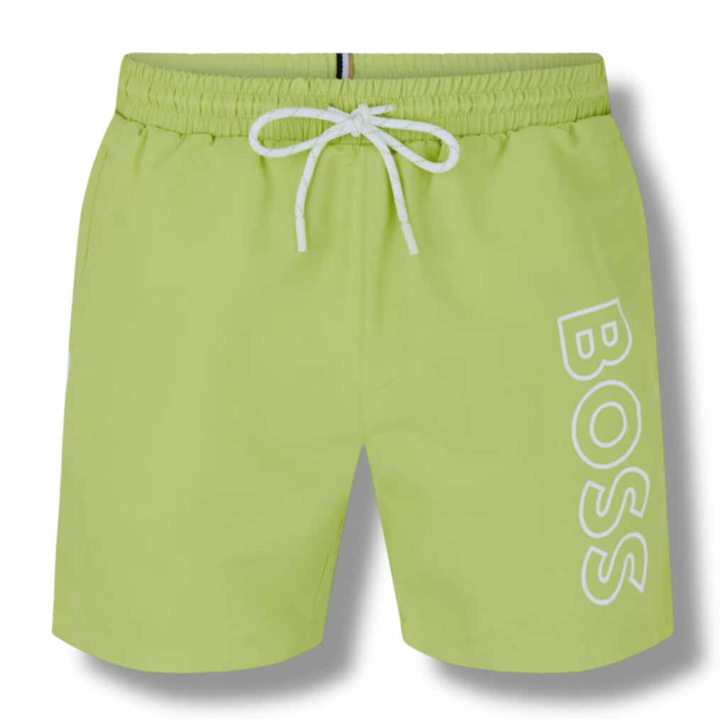 HUGO BOSS CLASSIC LOGO T-SHIRT & SWIM SHORTS SET WHITE & LIME GREEN