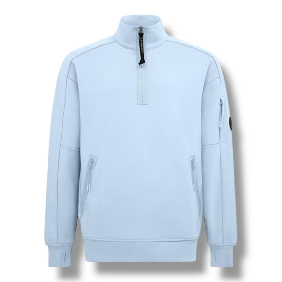 CP COMPANY LENS ARM 1/4 ZIP SWEATSHIRT SKY BLUE