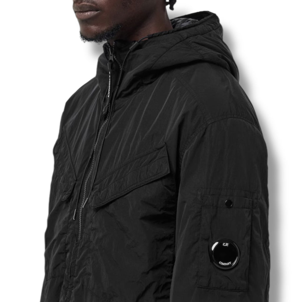 CP COMPANY PADDED HOODED LENS JACKET BLACK