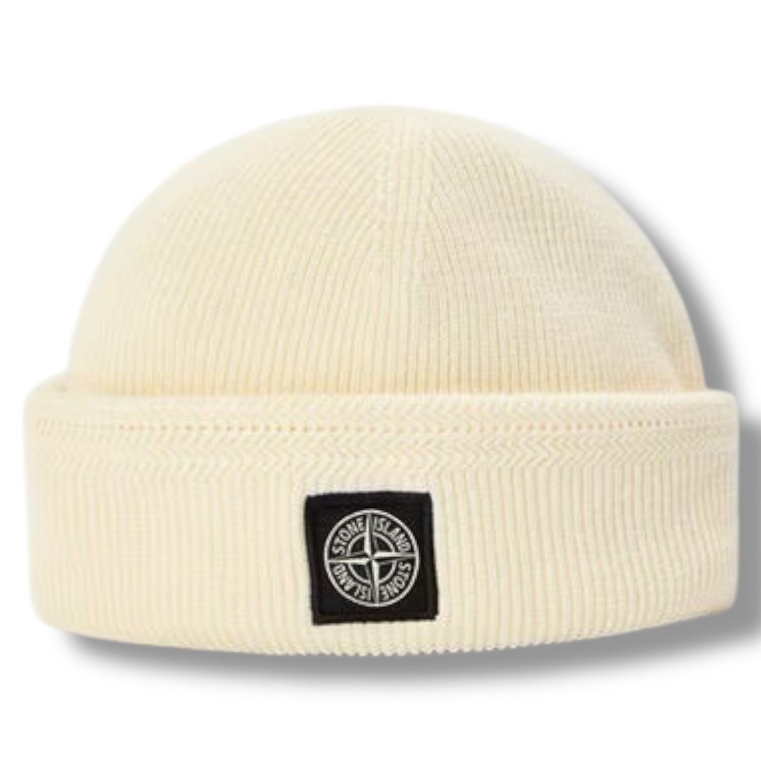 STONE ISLAND PATCH BEANIE HAT IVORY BEIGE