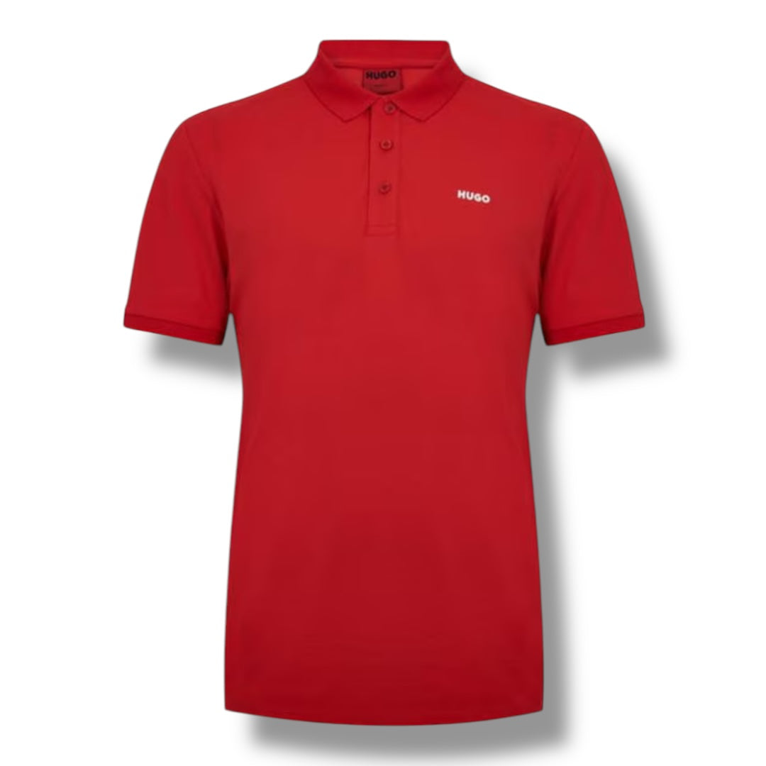 HUGO TEXT LOGO POLO SHIRT RED
