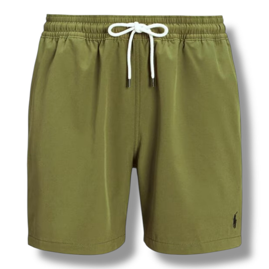 RALPH LAUREN LOGO SWIM SHORTS KHAKI GREEN