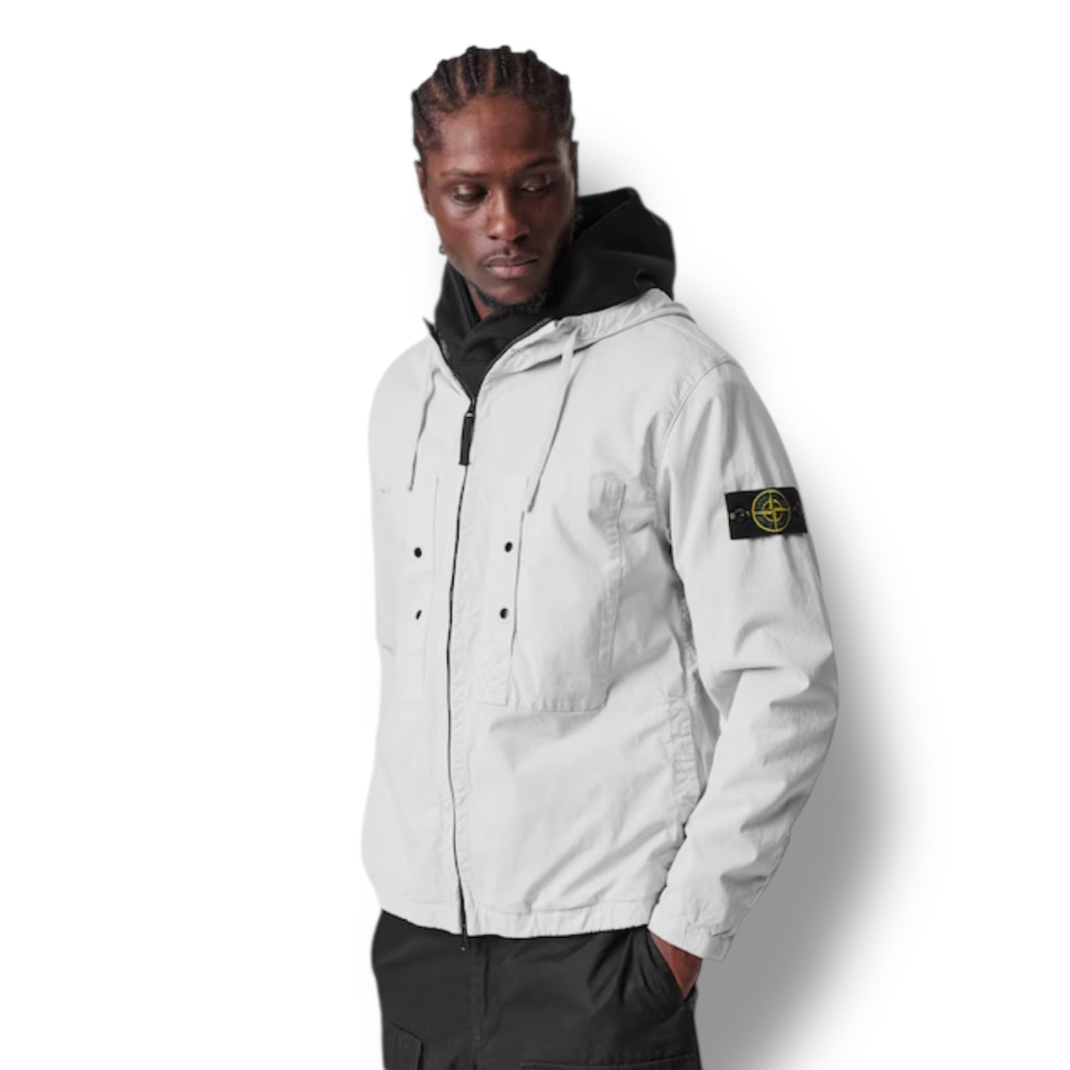 STONE ISLAND SUPIMA TWILL COTTON HOODED JACKET CIELO BLUE