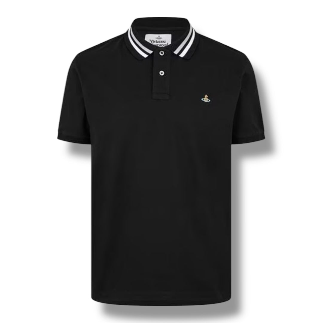 VIVIENNE WESTWOOD STRIPE COLLAR POLO SHIRT BLACK