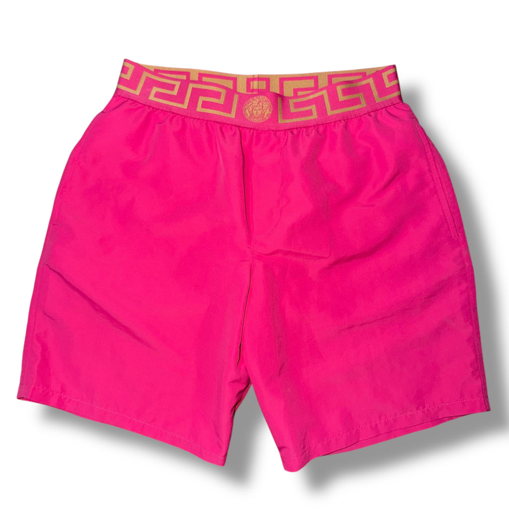 VERSACE GRECA WAISTBAND MEDUSA SWIM BOARD SHORTS PINK