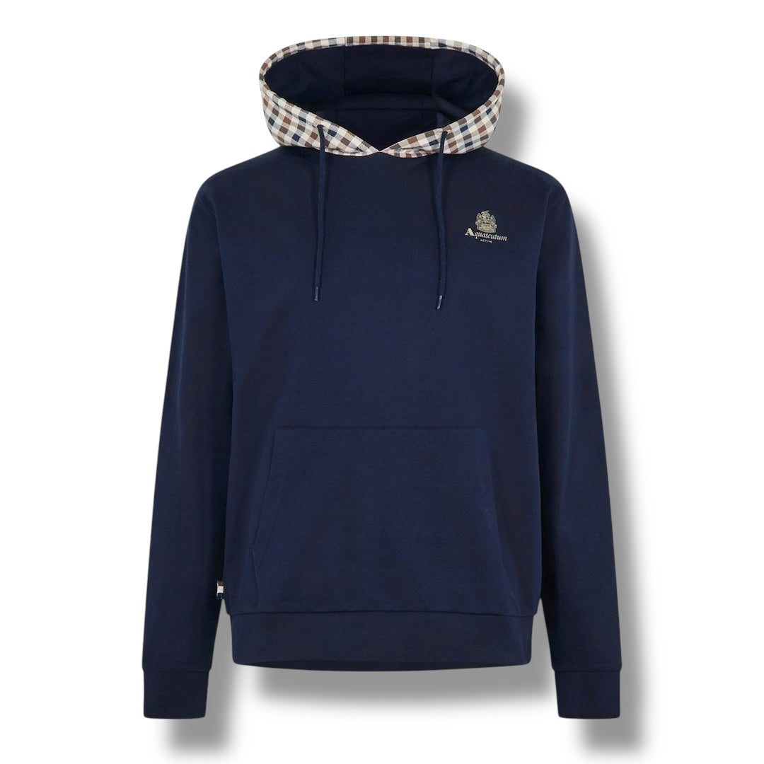 AQUASCUTUM CHECK HOOD OTTH HOODIE NAVY BLUE