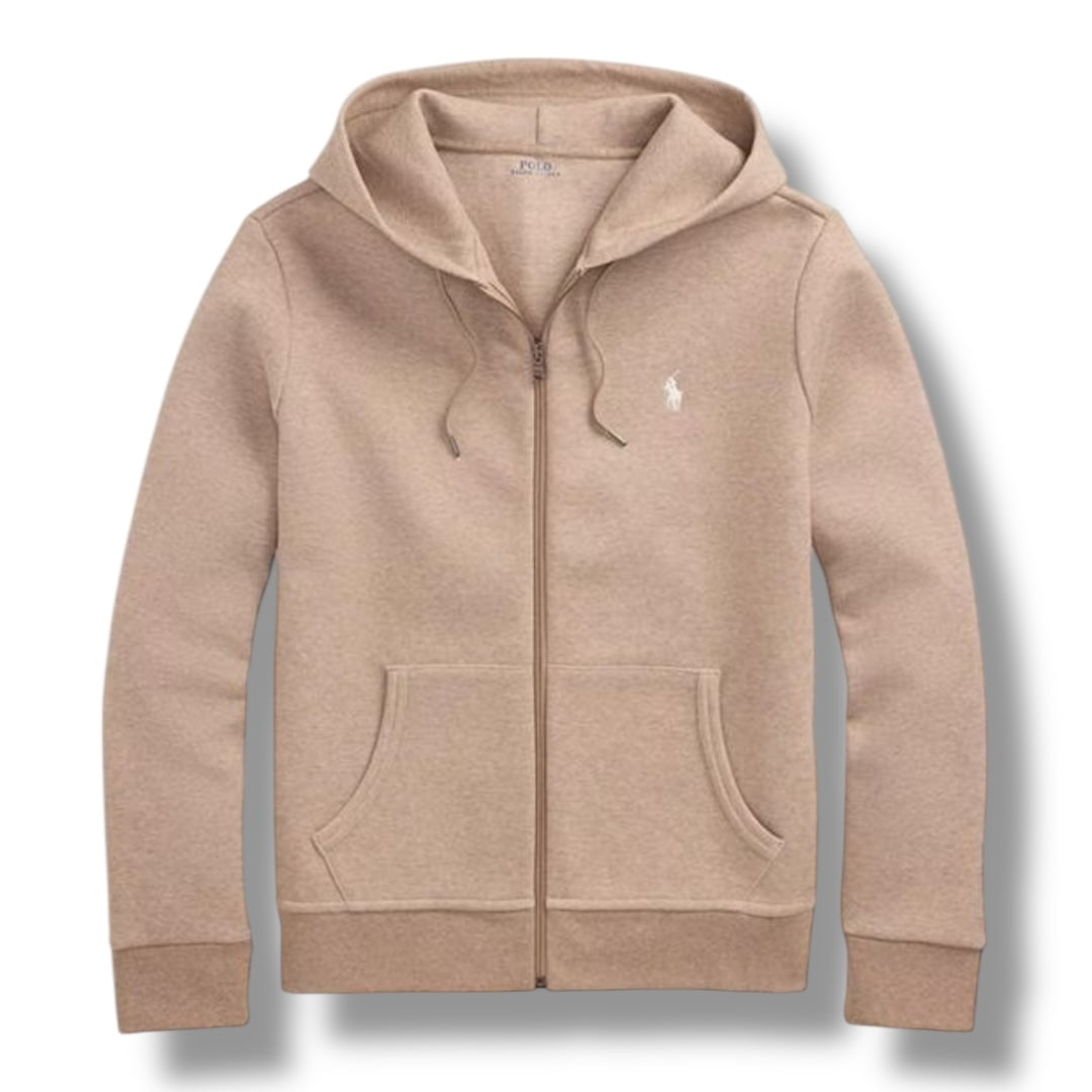 RALPH LAUREN ZIP UP TECH HOODIE HEATHER BROWN