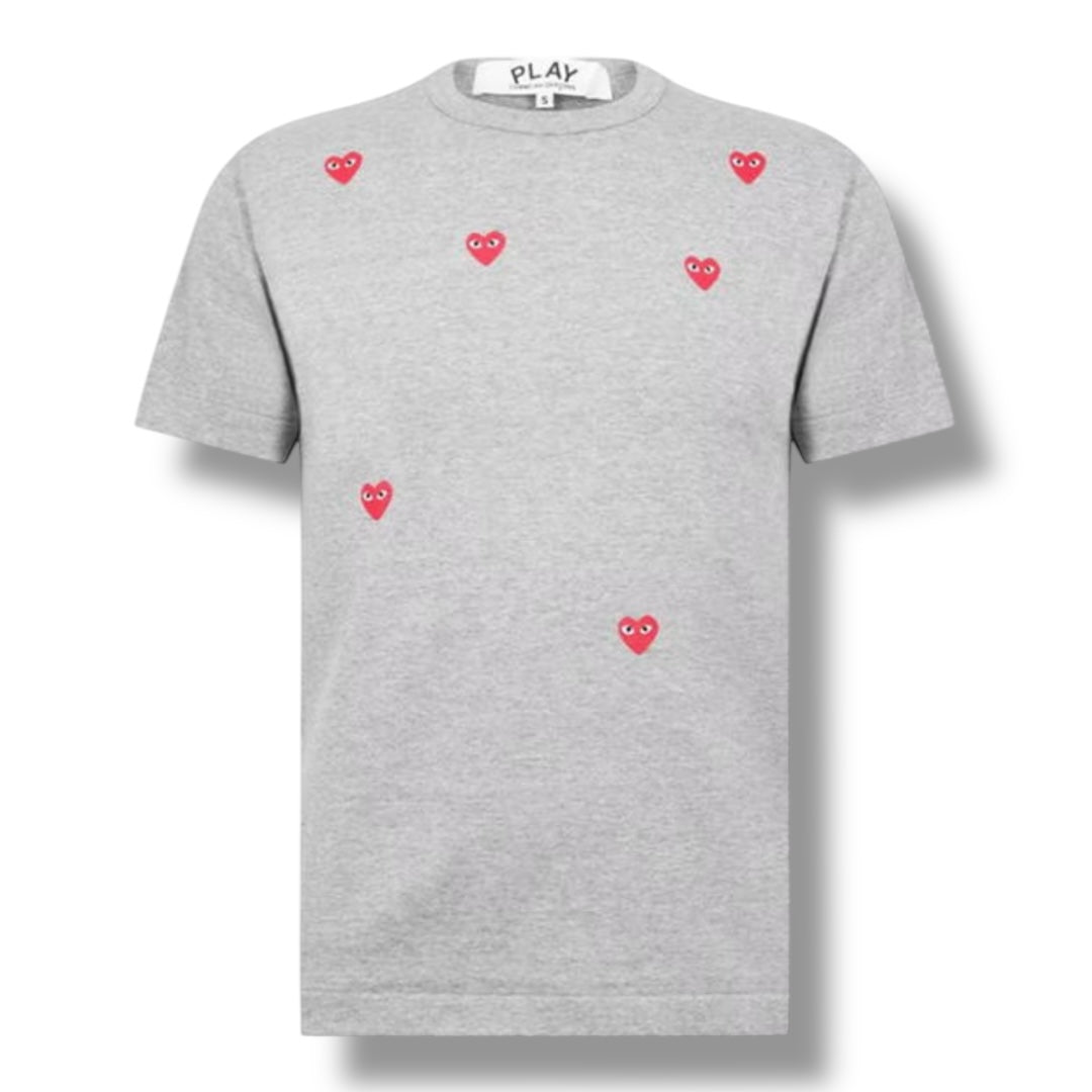 COMME DES GARÇONS PLAY SMALL MULTI PEEPING HEART T-SHIRT GREY / RED