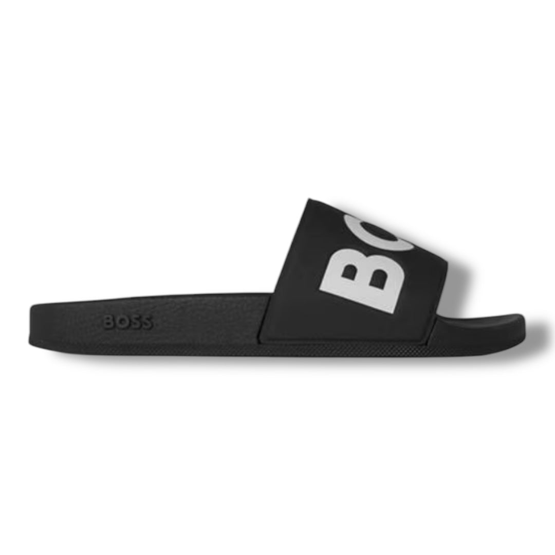 HUGO BOSS LOGO POOL SLIDERS BLACK