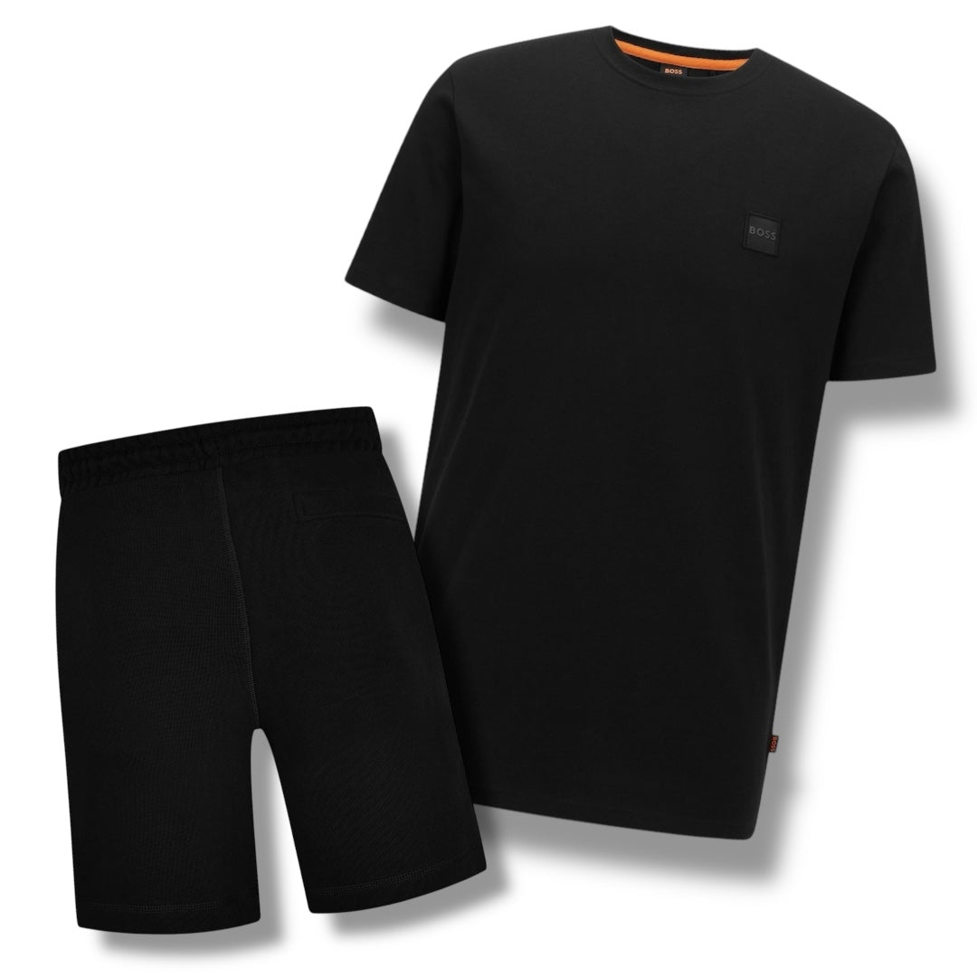 HUGO BOSS PATCH T-SHIRT & JERSEY SHORTS SET BLACK