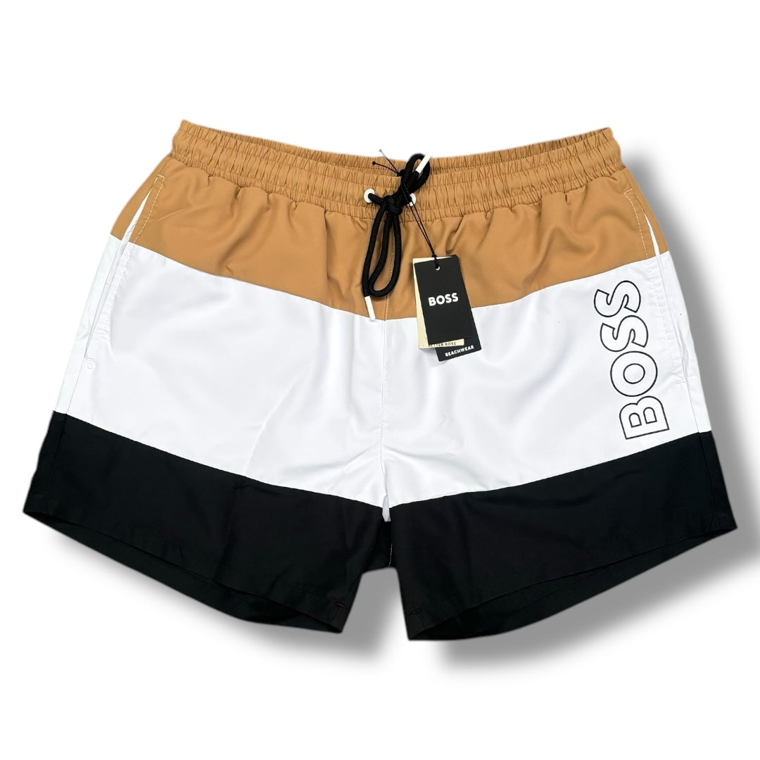 HUGO BOSS TRI COLOUR SWIM SHORTS BROWN * SALE *