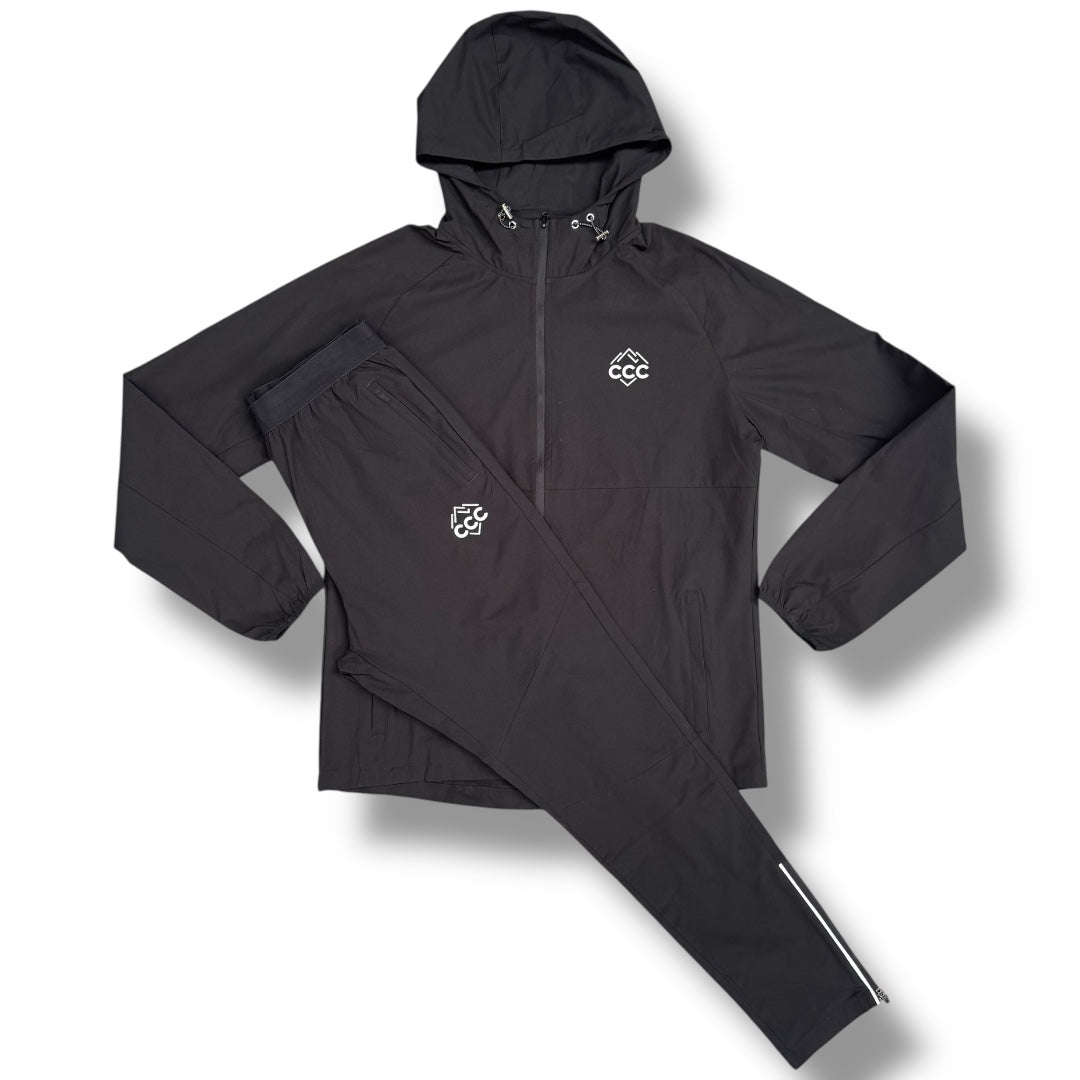 CCC ACTIVEWEAR HOODED FULL TECH TRACKSUIT MOUNTAIN LOGO BLACK