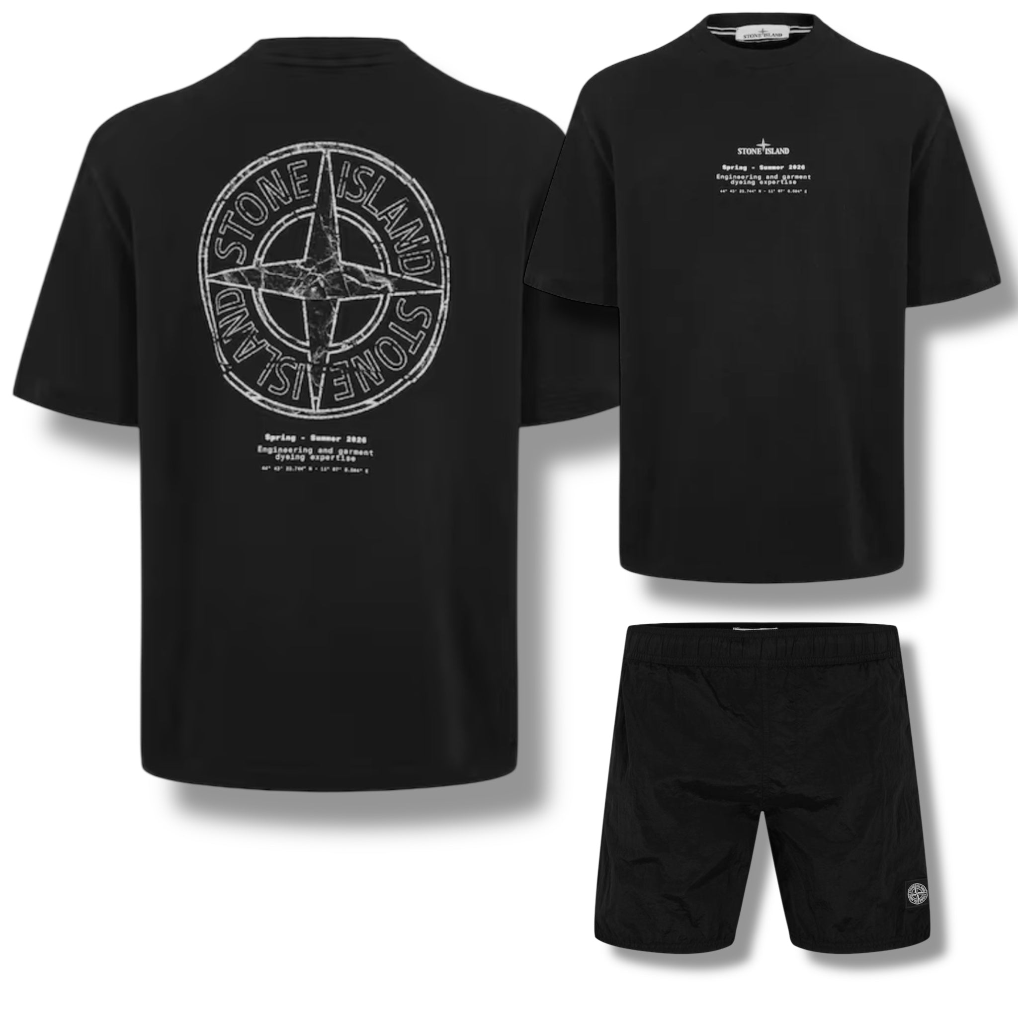 STONE ISLAND BACK MARBLE LOGO T-SHIRT & NYLON METAL SWIM SHORTS COMBO BLACK
