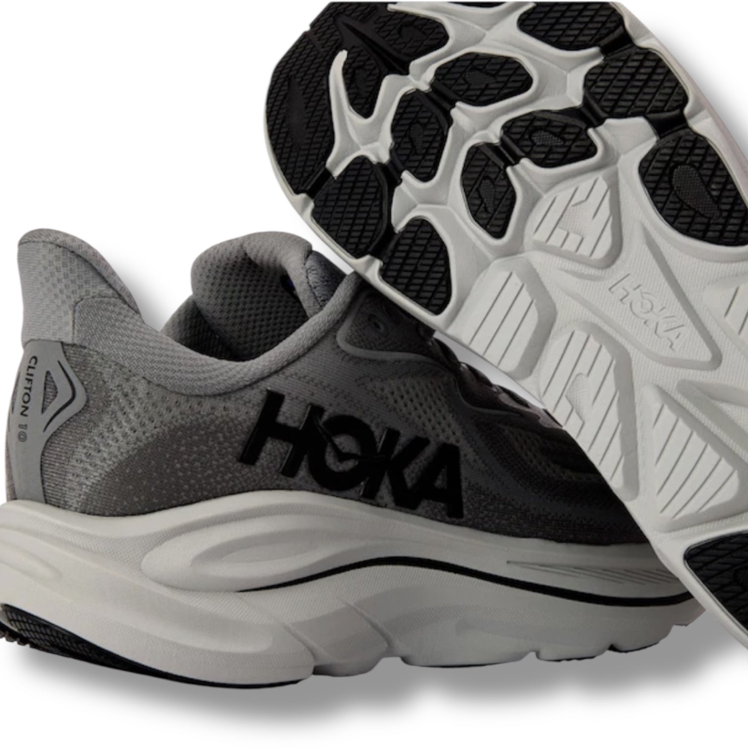 HOKA CLIFTON 10 RUNNING TRAINERS GREY
