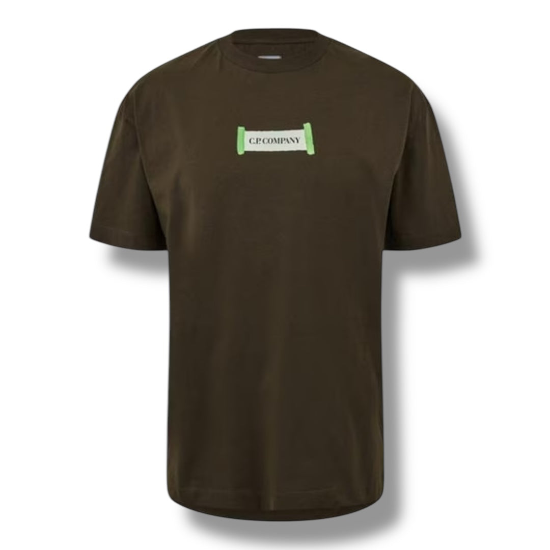 CP COMPANY ETCH BACK LOGO T-SHIRT IVY GREEN