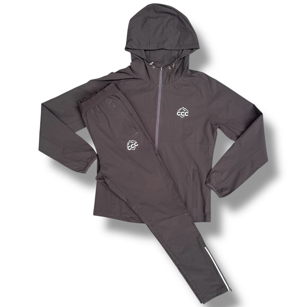 CCC ACTIVEWEAR HOODED FULL TECH TRACKSUIT MOUNTAIN LOGO GREY