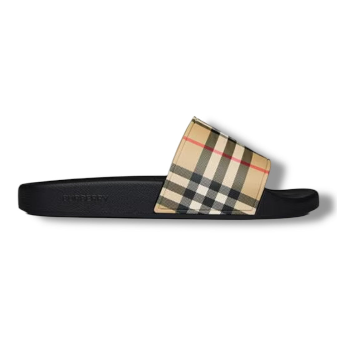 BURBERRY CHECK SLIDERS BEIGE