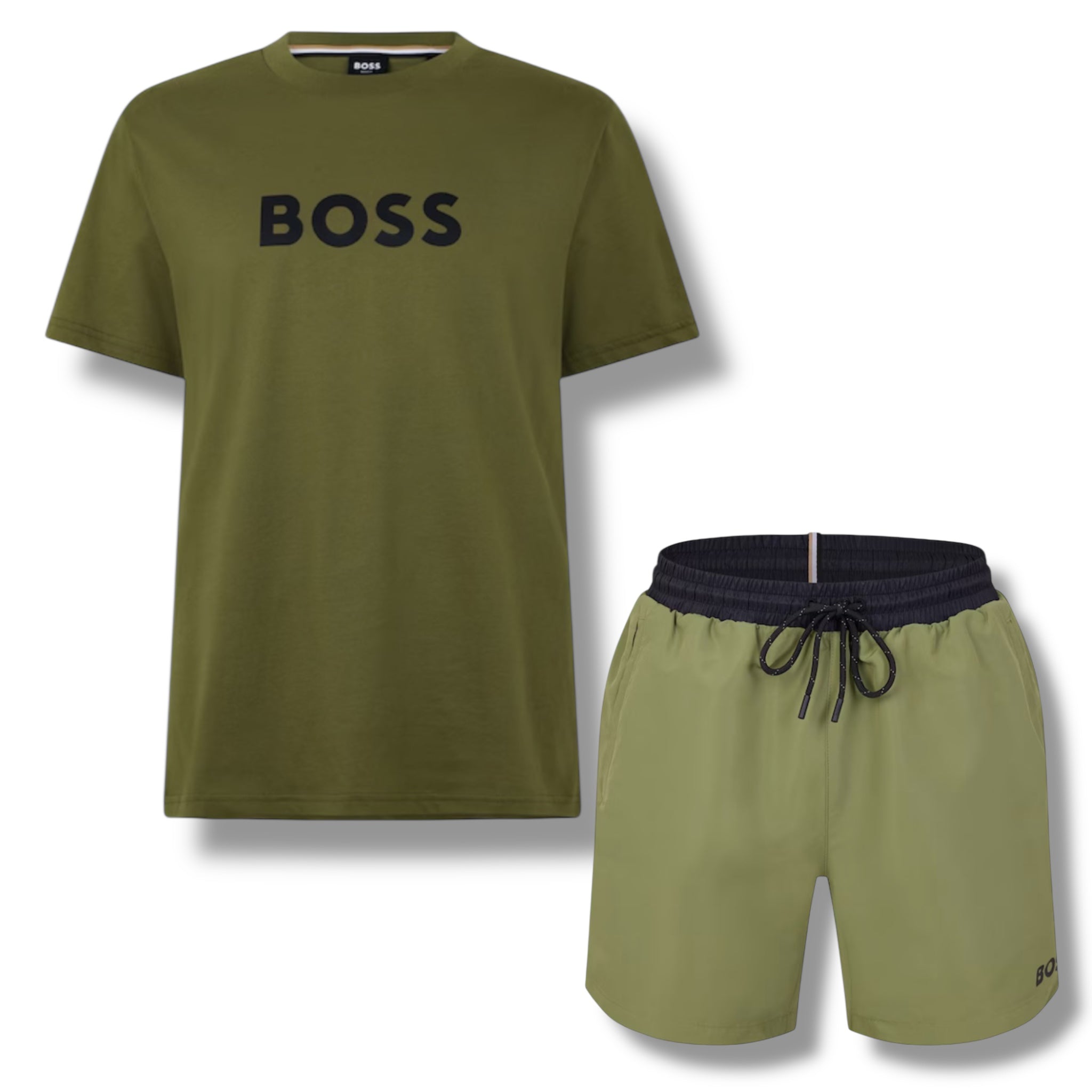HUGO BOSS BIG LOGO T-SHIRT & SWIM SHORTS COMBO SAGE GREEN